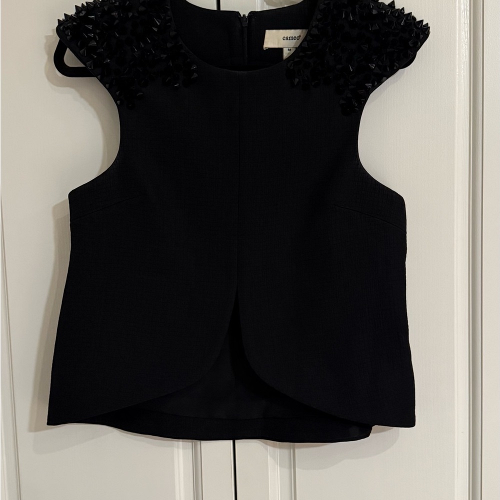 Black Sleeveless Top with Spike Shoulders